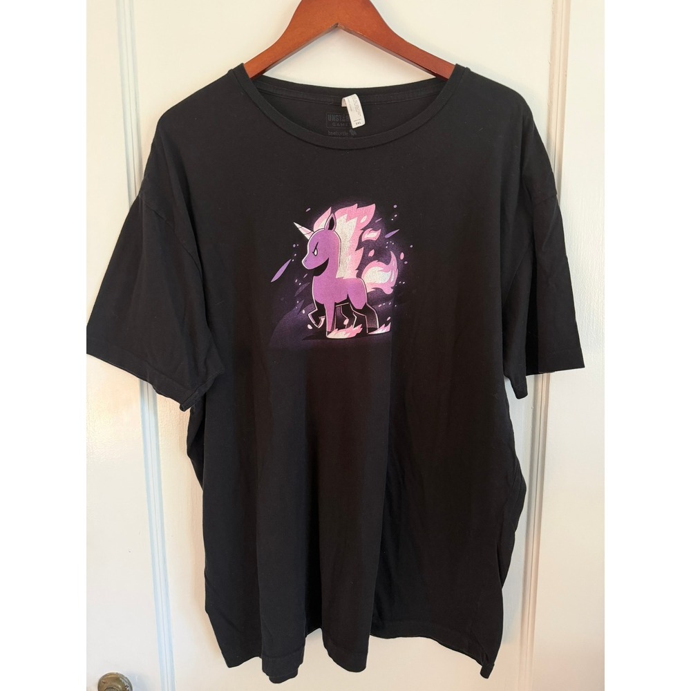 TeeTurtle T-Shirt Mens 2XL Unstable Games Unicorn Graphic Black Short Sleeve Tee